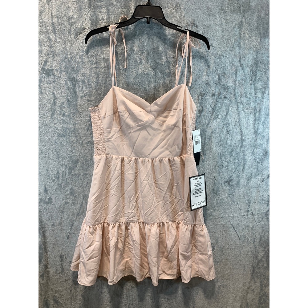 Adrianna Papell Joyful Blush Flounce Hem Short Dress Tie Strap Pink Size 12 NEW